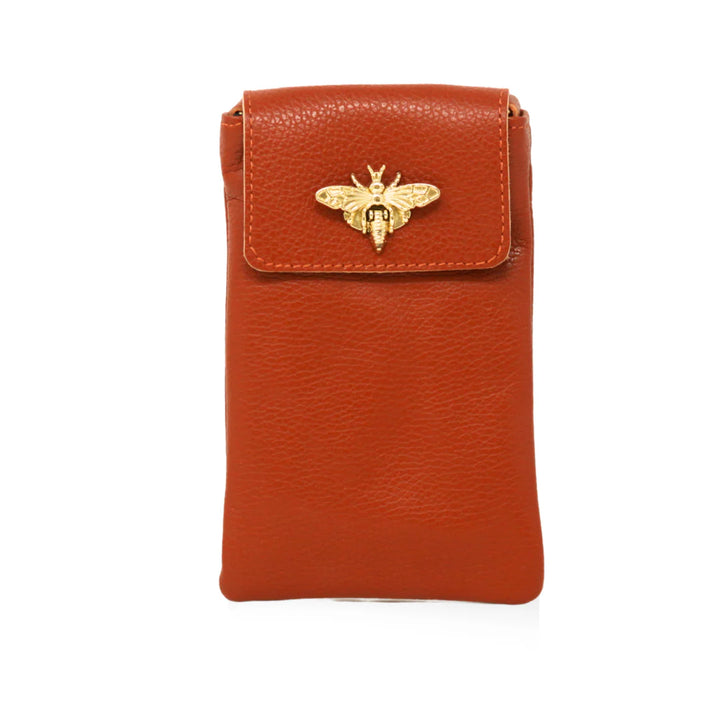 GF1178 Italian Leather Cellphone Crossbody Bag with gold bee clasp closure Brick