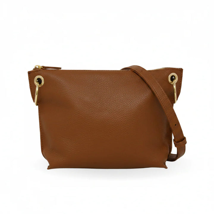 German Fuentes GF2274 Leather Crossbody Bag in genuine Italian leather with zip closure and detachable strap - Camel
