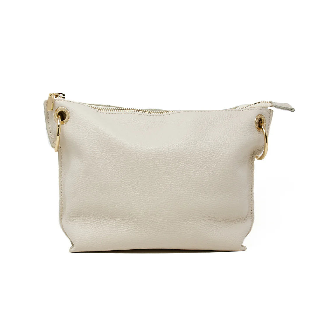 German Fuentes GF2274 Leather Crossbody Bag in genuine Italian leather with zip closure and detachable strap - Ivory