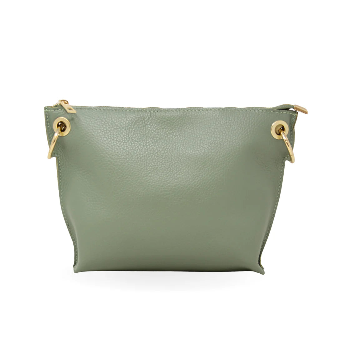 German Fuentes GF2274 Leather Crossbody Bag in genuine Italian leather with zip closure and detachable strap - Mint