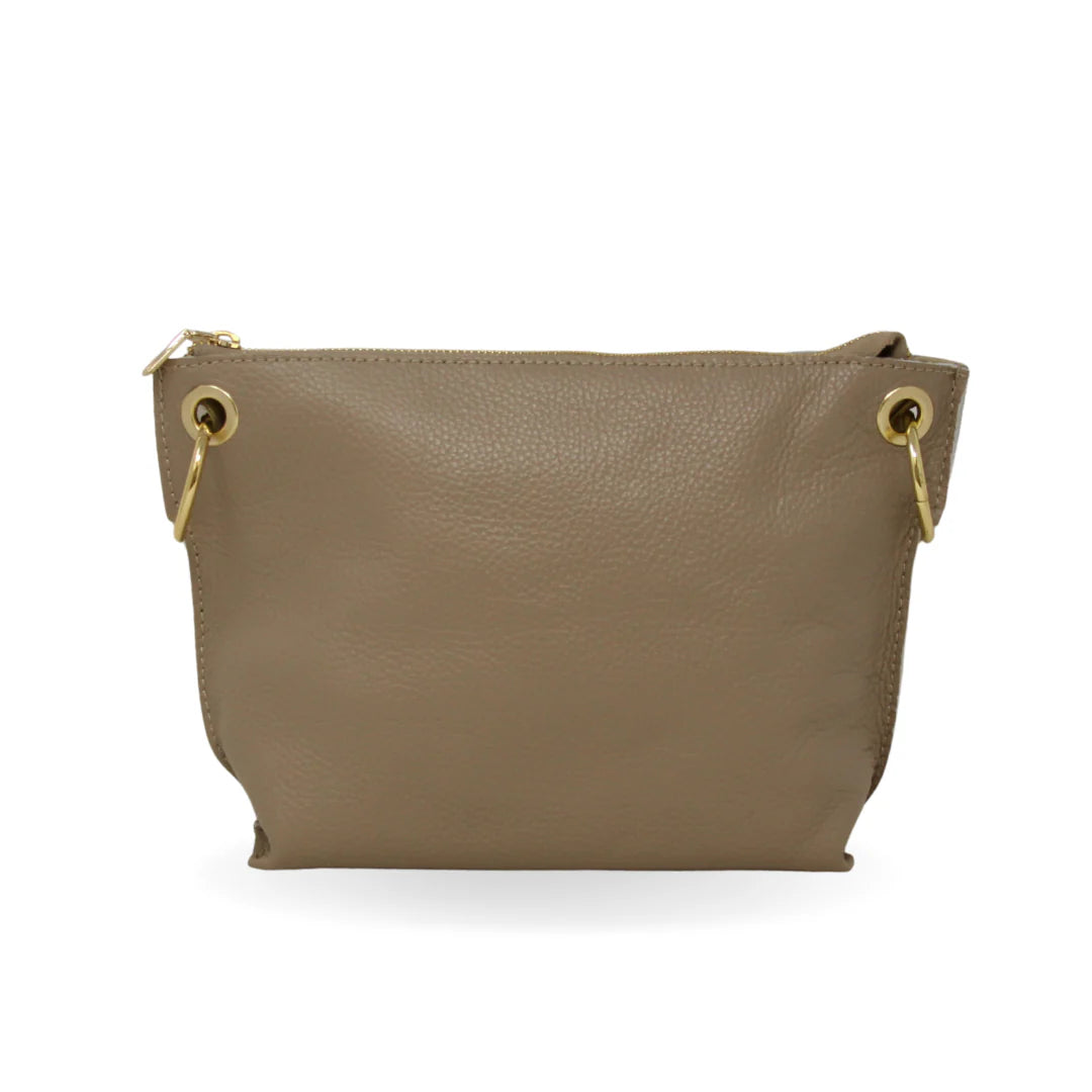 German Fuentes GF2274 Leather Crossbody Bag in genuine Italian leather with zip closure and detachable strap - Taupe