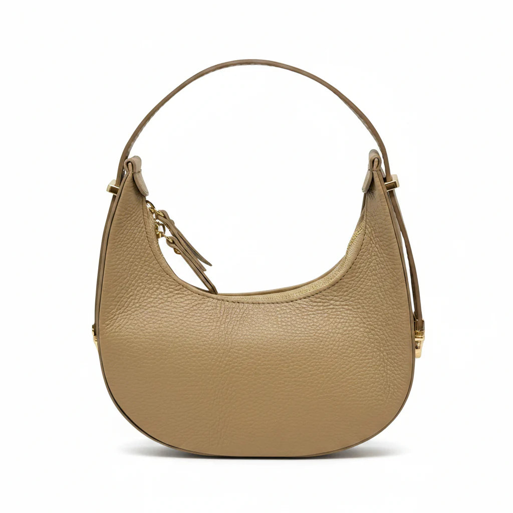 Italian Leather Half Moon Crossbody Bag Beige