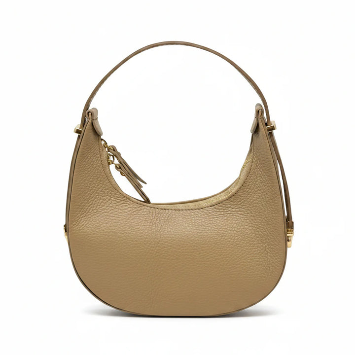 Italian Leather Half Moon Crossbody Bag Beige