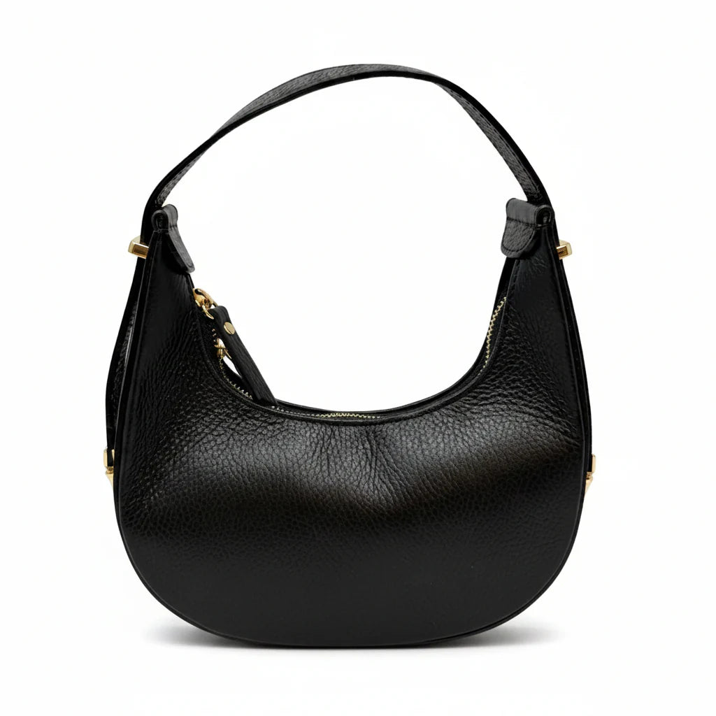 Italian Leather Half Moon Crossbody Bag Black