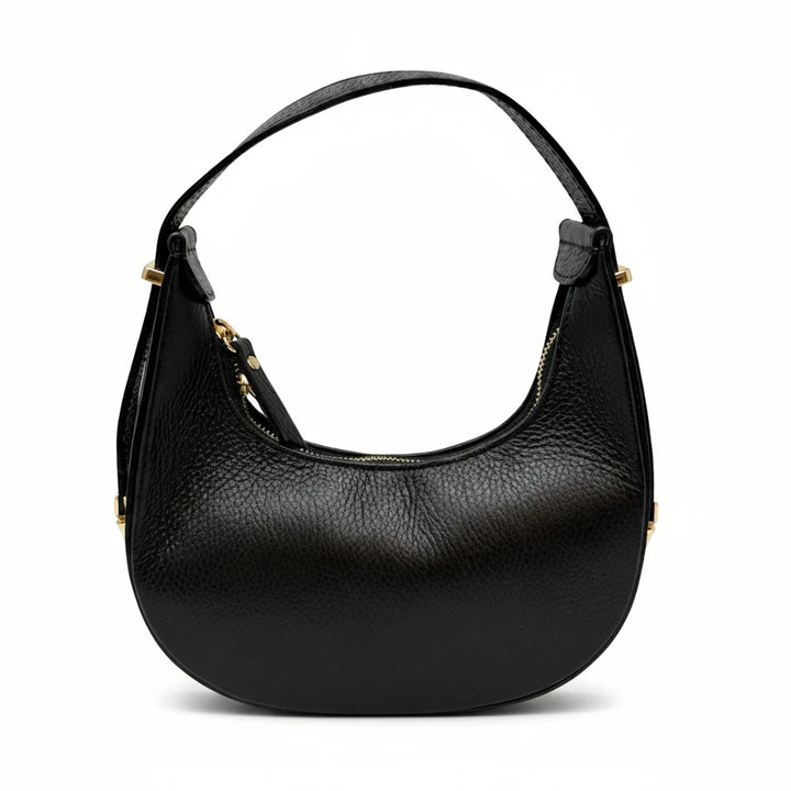 Italian Leather Half Moon Crossbody Bag Black