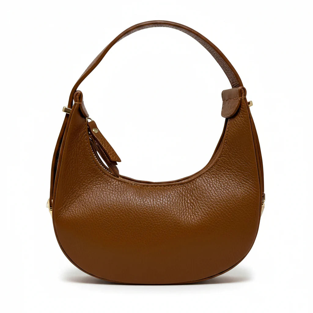 Italian Leather Half Moon Crossbody Bag Camel
