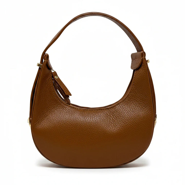 Italian Leather Half Moon Crossbody Bag Camel