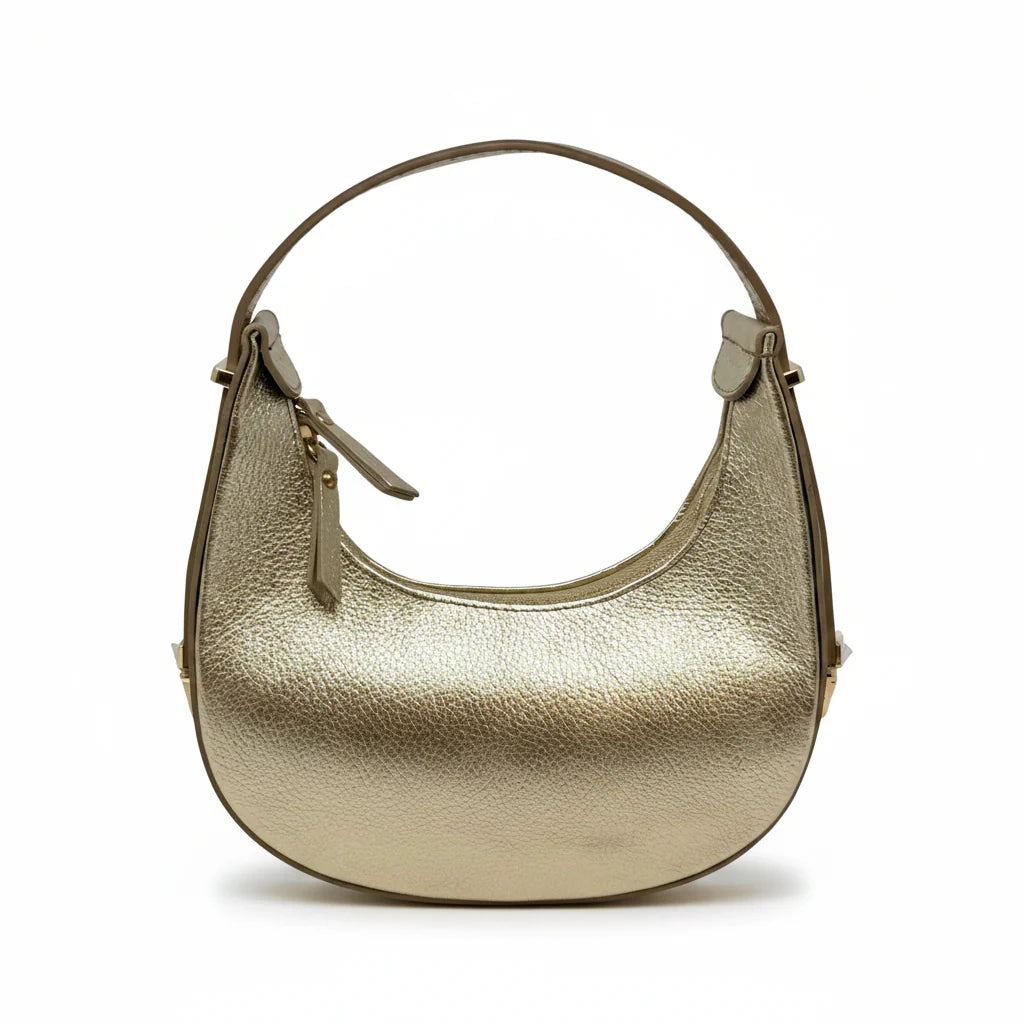Italian Leather Half Moon Crossbody Bag Gold