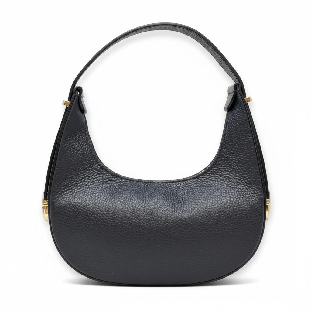 Italian Leather Half Moon Crossbody Bag Navy