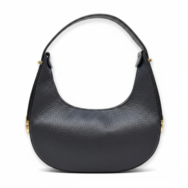 Italian Leather Half Moon Crossbody Bag Navy