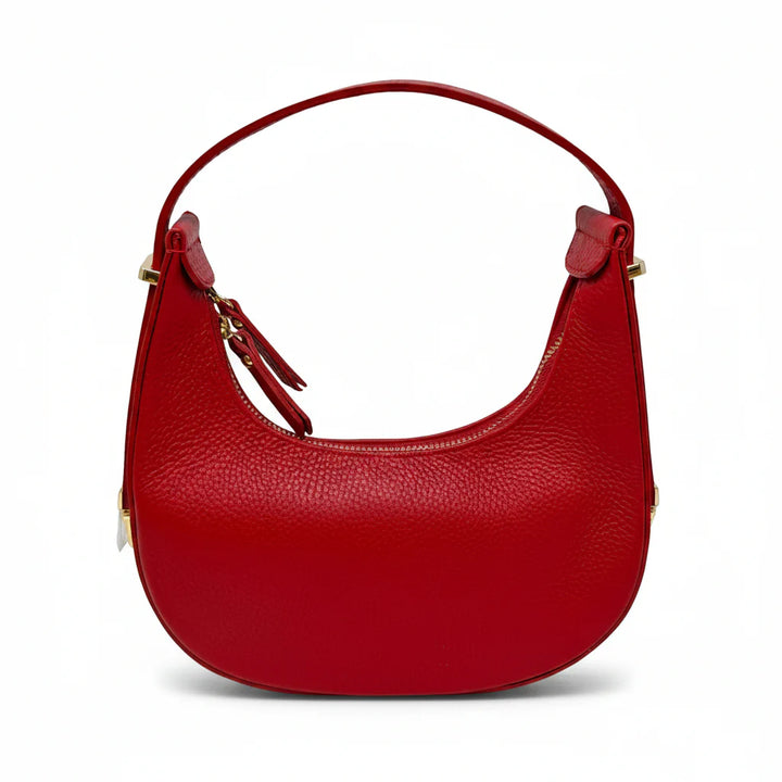 Italian Leather Half Moon Crossbody Bag Red