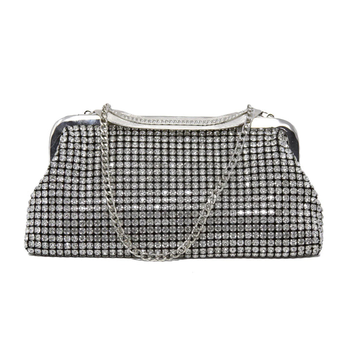 Crystal Evening Clutch with embellished top handle and hook closure Black
