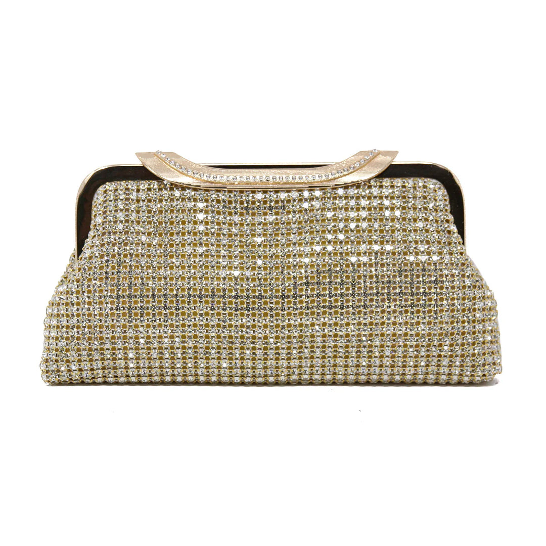 Crystal Evening Clutch with embellished top handle and hook closure Gold