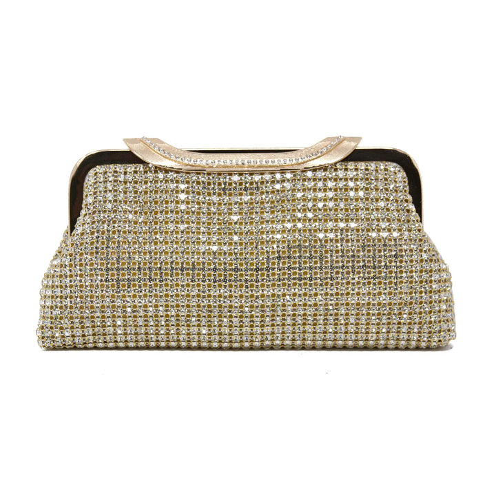 Crystal Evening Clutch with embellished top handle and hook closure Gold