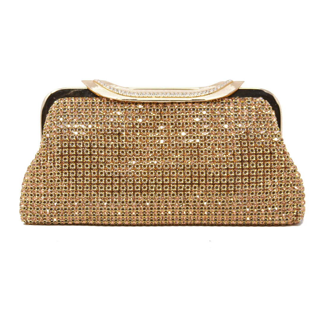 Crystal Evening Clutch with embellished top handle and hook closure Rose Gold