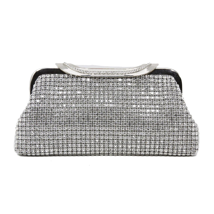 Crystal Evening Clutch with embellished top handle and hook closure Silver