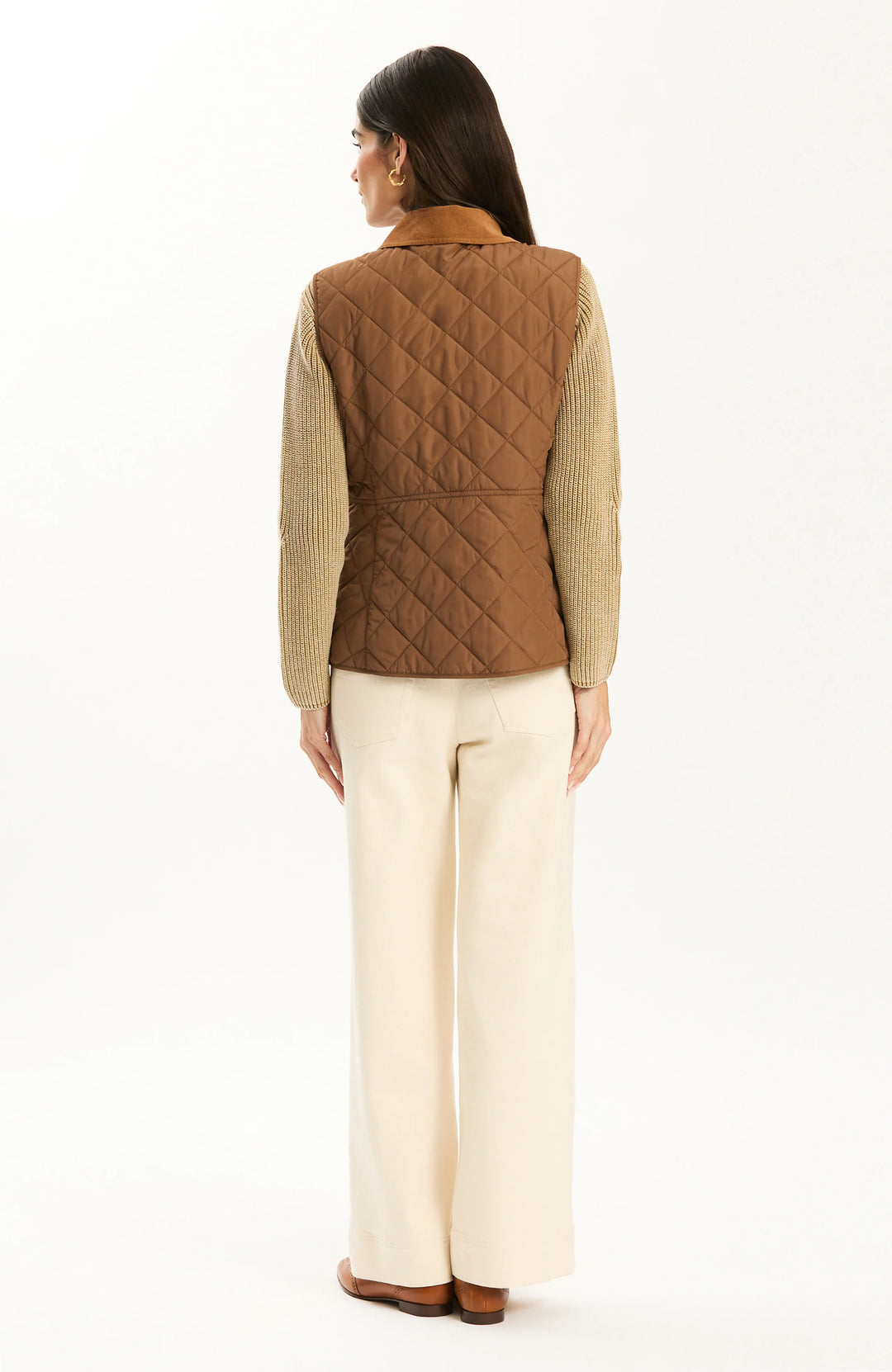 Tyler Boe Amoreena Quilted Vest in Bison, back view on-model, full-length