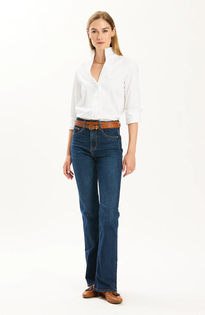 Tyler Boe Natalie White Cotton Sateen Shirt, front view on-model