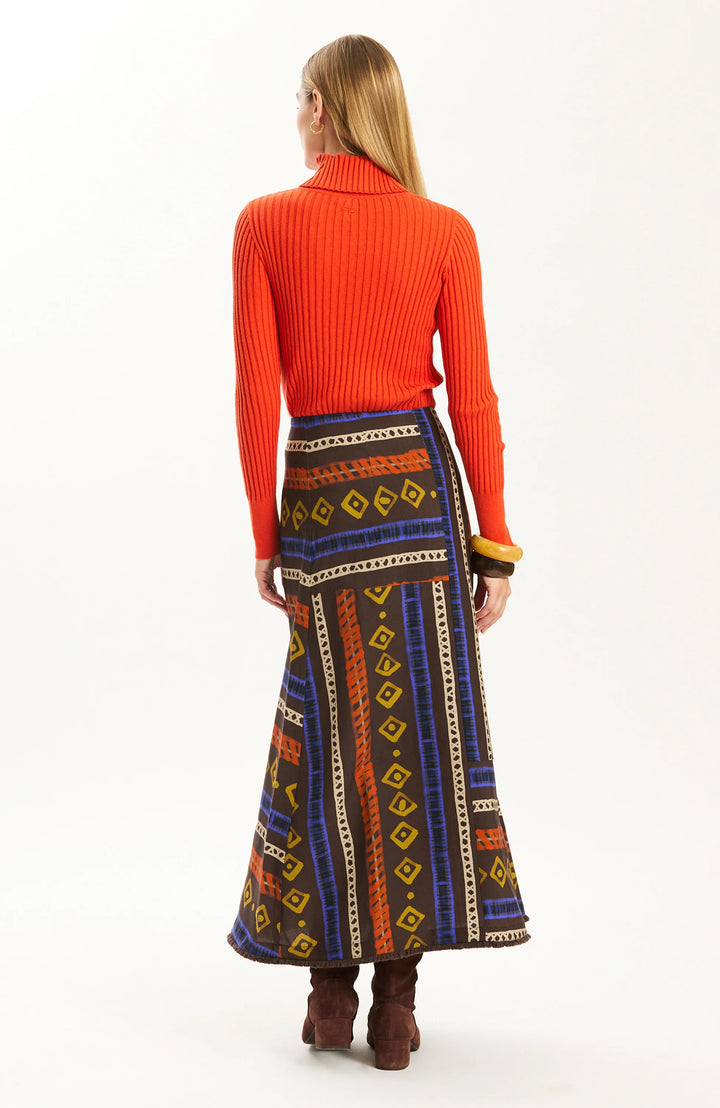Tyler Boe Val Rails Stripe Skirt, back view on-model, full-length