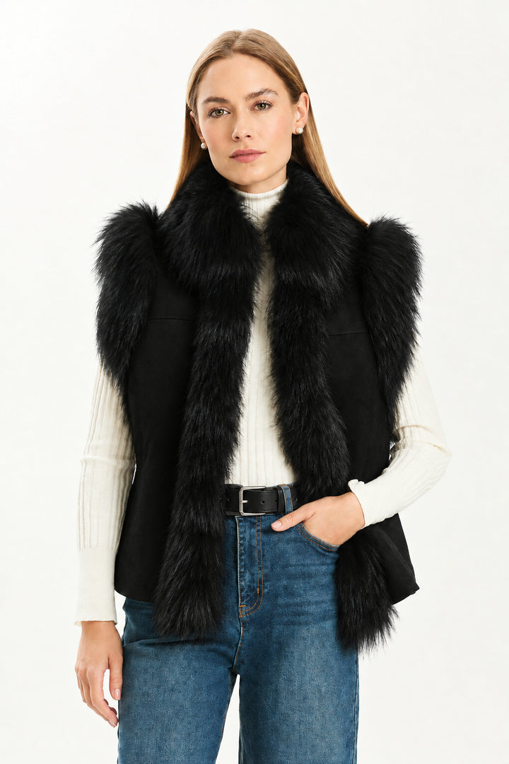 Foxy Fur/Suede Vest in Black