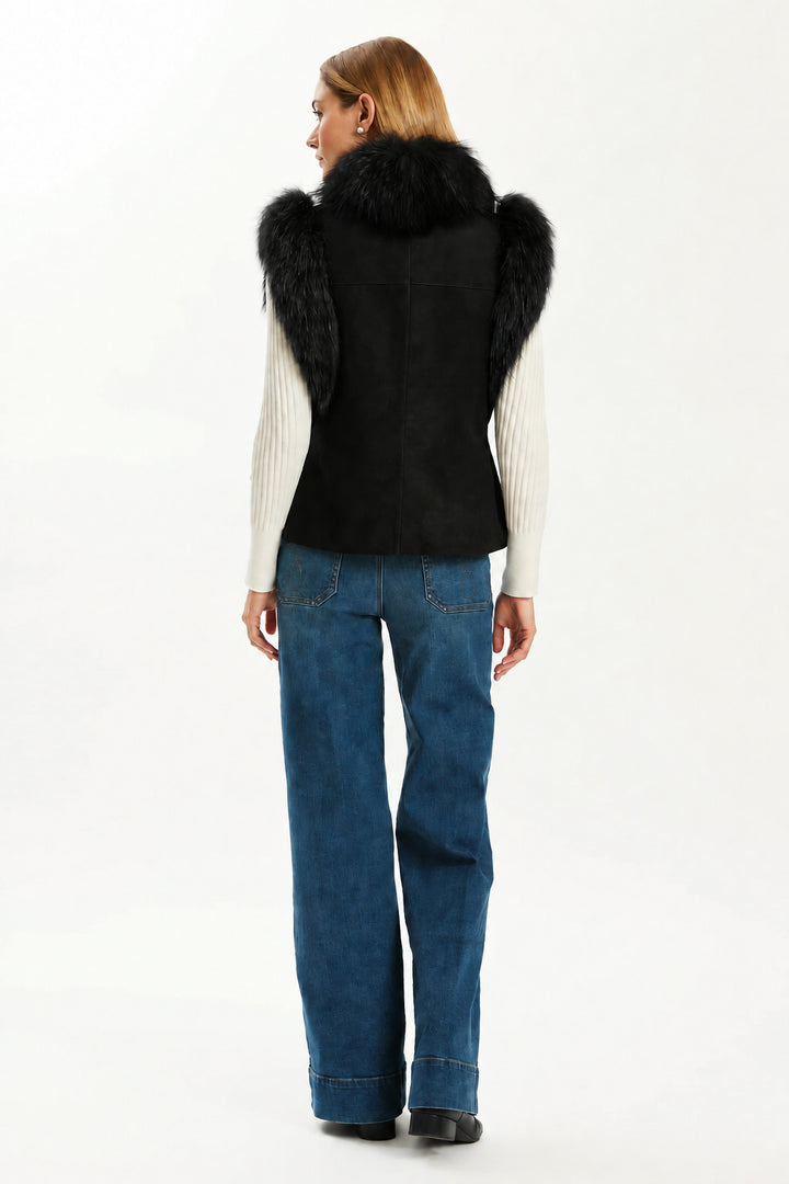 Foxy Fur/Suede Vest in Black
