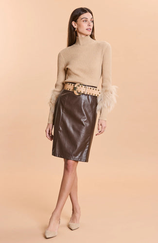 Skyler Vegan Leather Skirt - Coffee