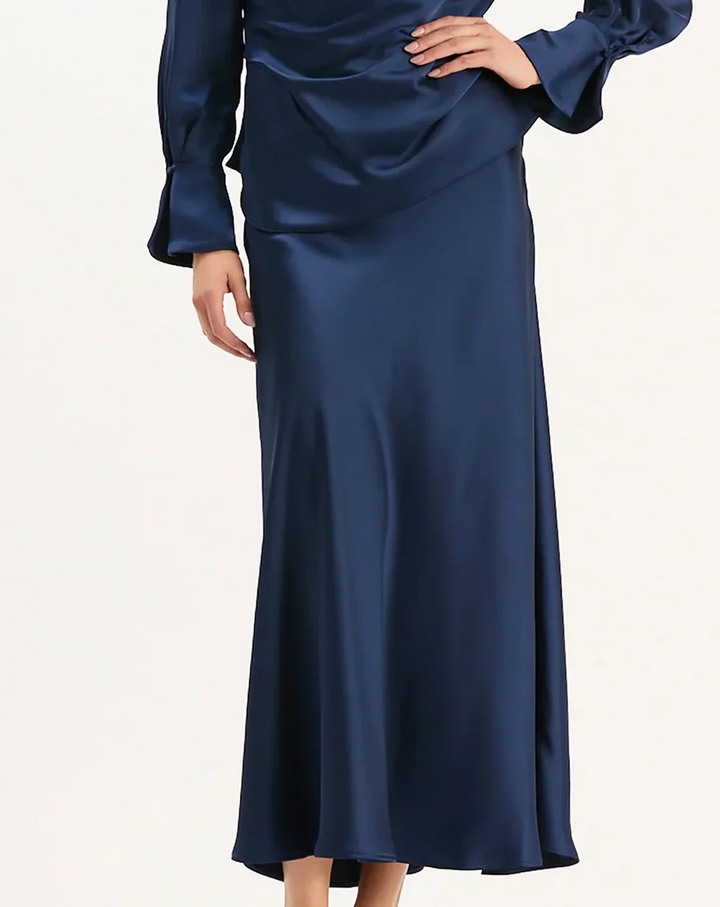 Edie Charmeuse Skirt in Midnight Navy