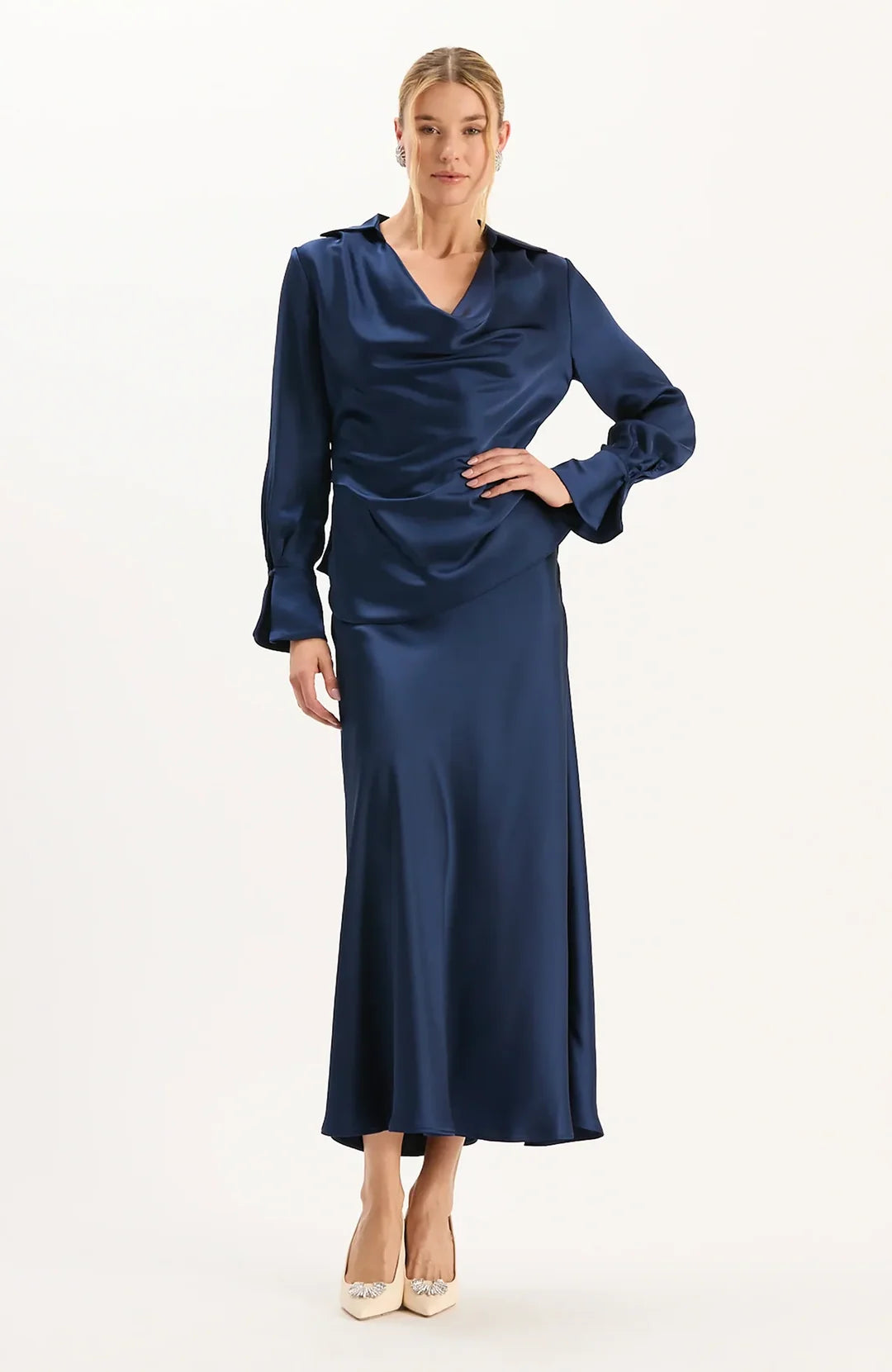 Edie Charmeuse Skirt in Midnight Navy