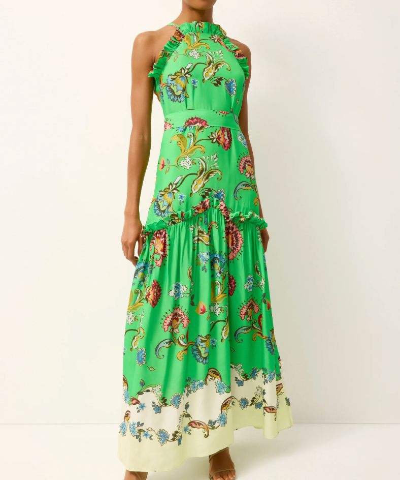 Green floral dress on a white background