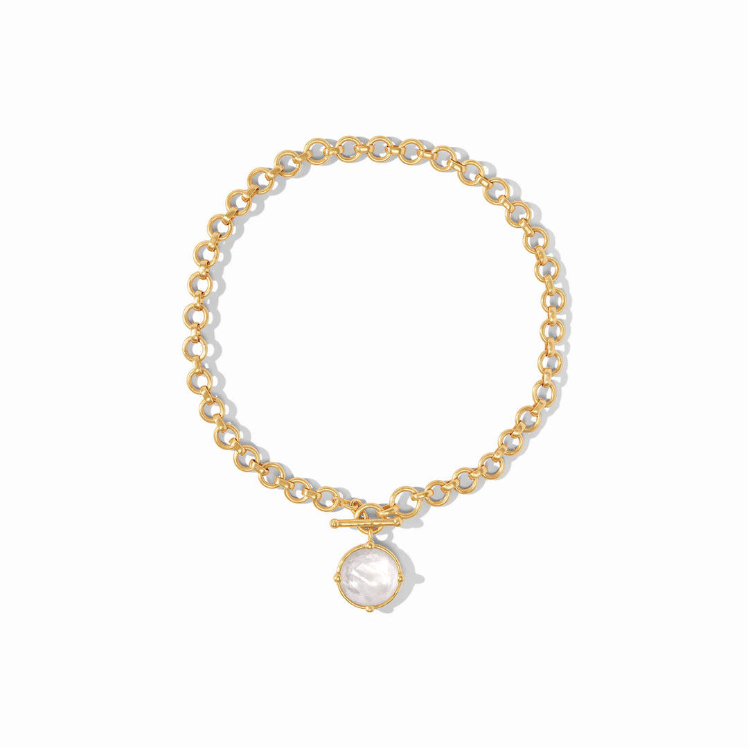 Julie Vos Honeybee Demi Necklace showing rose cut imported glass stone with golden bead accents and 24K gold plate finish