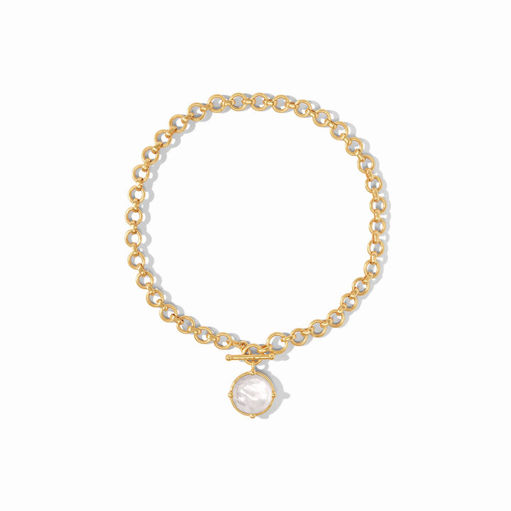 Julie Vos Honeybee Demi Necklace showing rose cut imported glass stone with golden bead accents and 24K gold plate finish