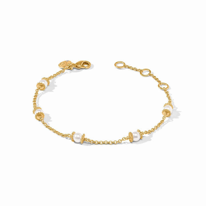 Julie Vos Hydra Delicate Bracelet, 24K gold plate and shell pearl, lobster clasp, 0.2 inch width