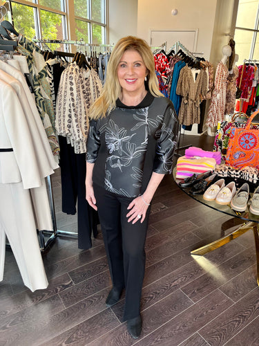 Protea Jacquard Top - Blk/Silver