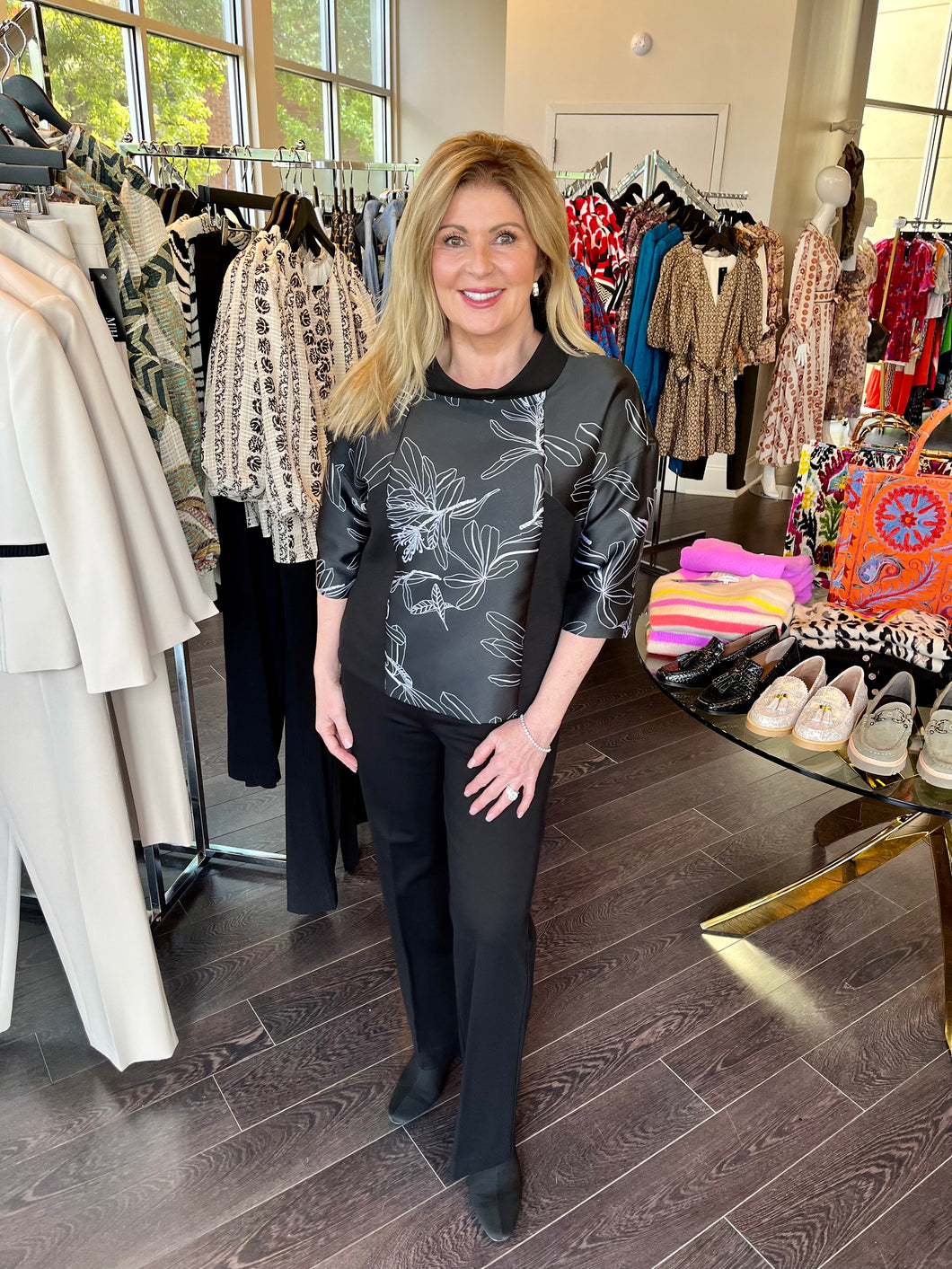 Protea Jacquard Top - Blk/Silver