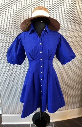 Avery Tucked Waist Dress- Royal