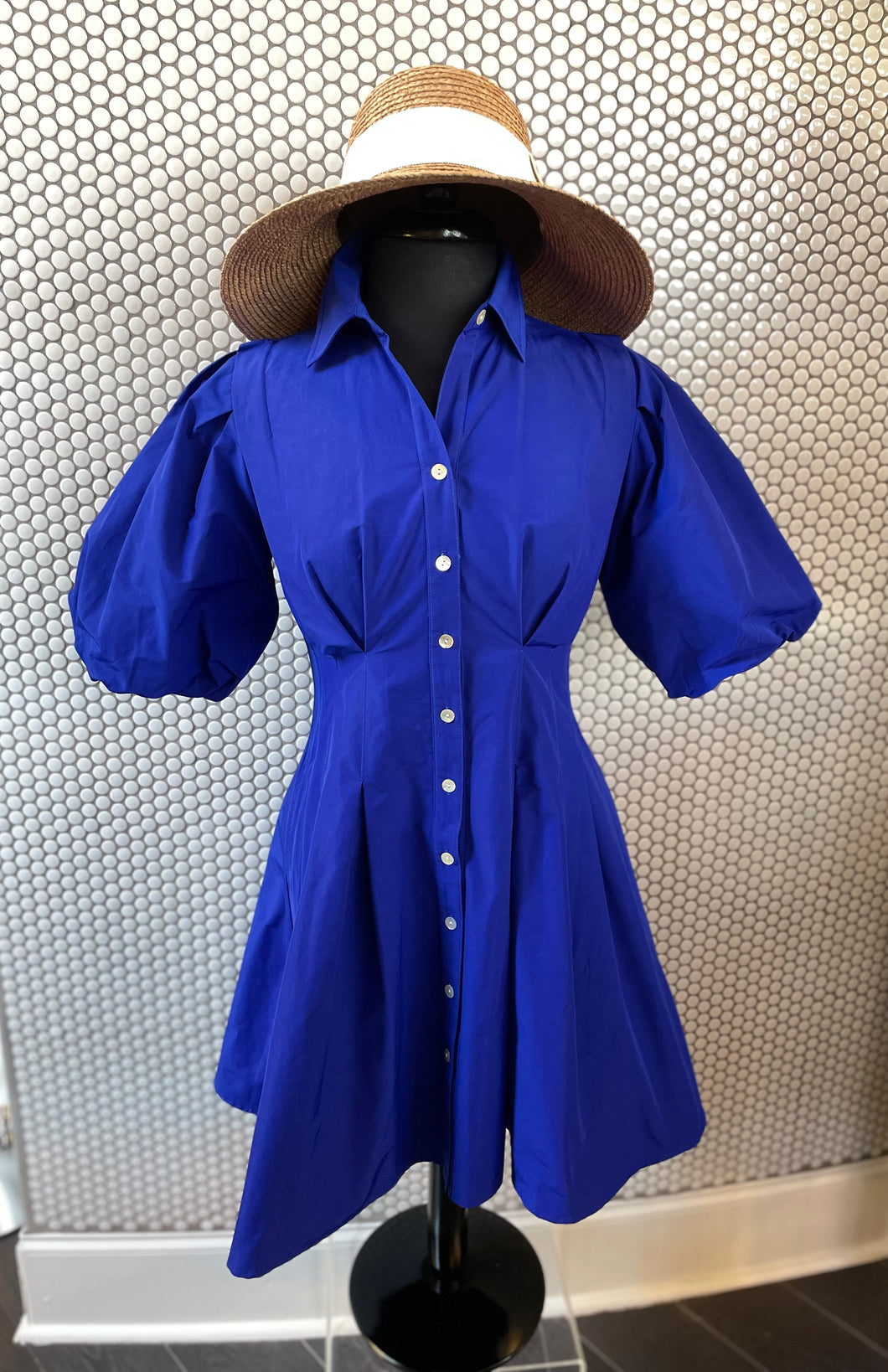 Avery Tucked Waist Dress- Royal