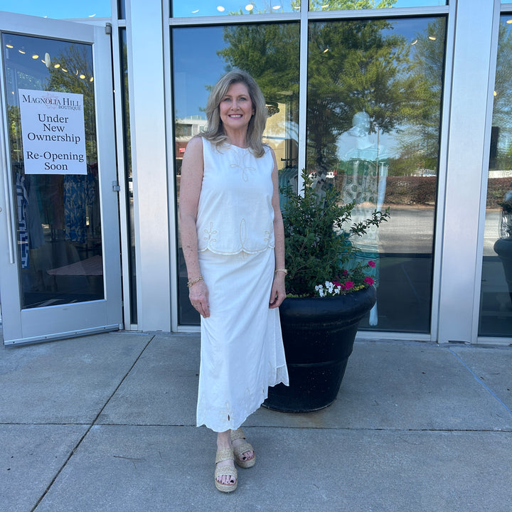 Hampton Tank - Ivory Embroidery