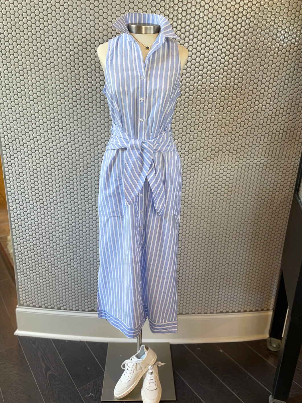 Long Ellis Dress- Blue Dobby Stripe