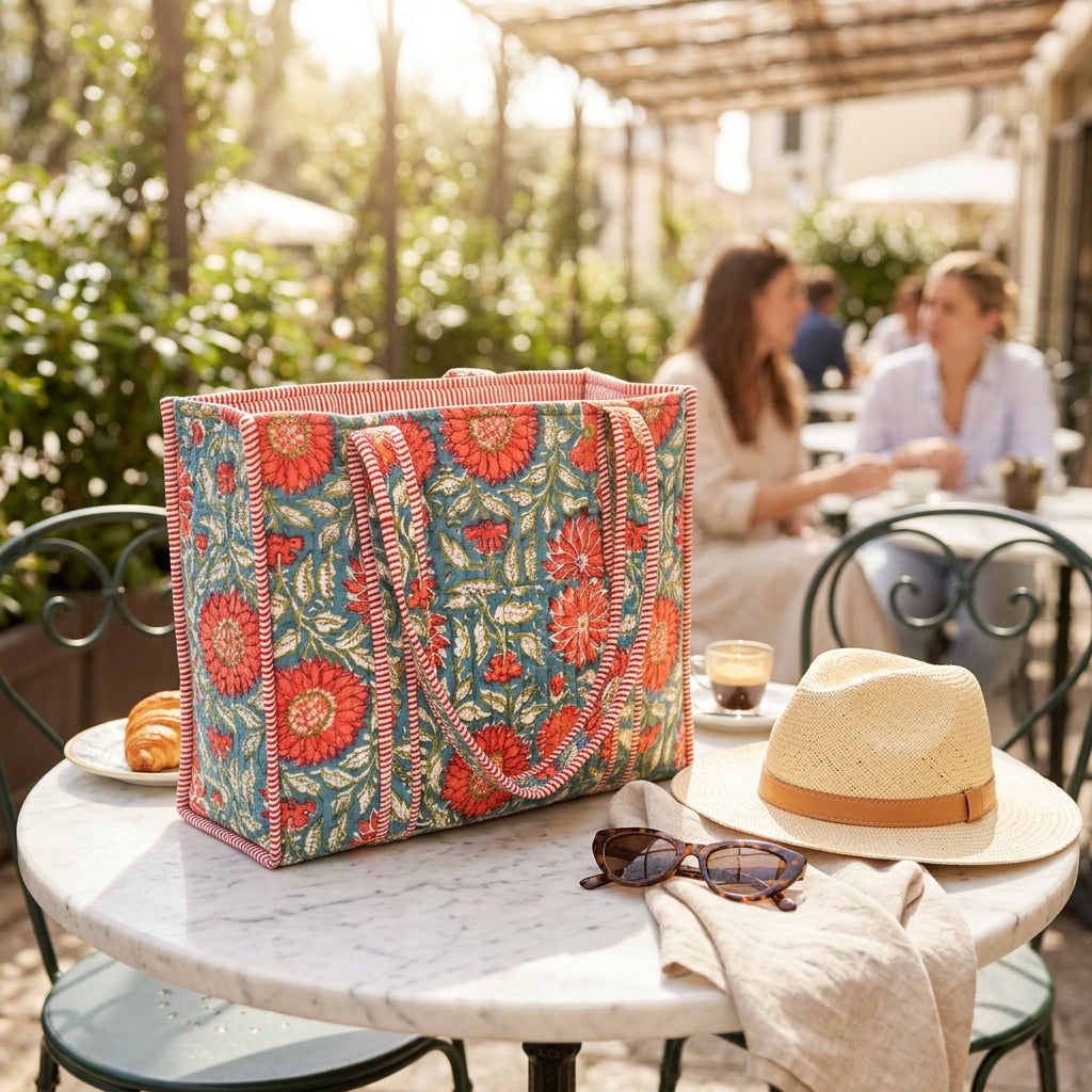 Large Tote in Orange Floral
