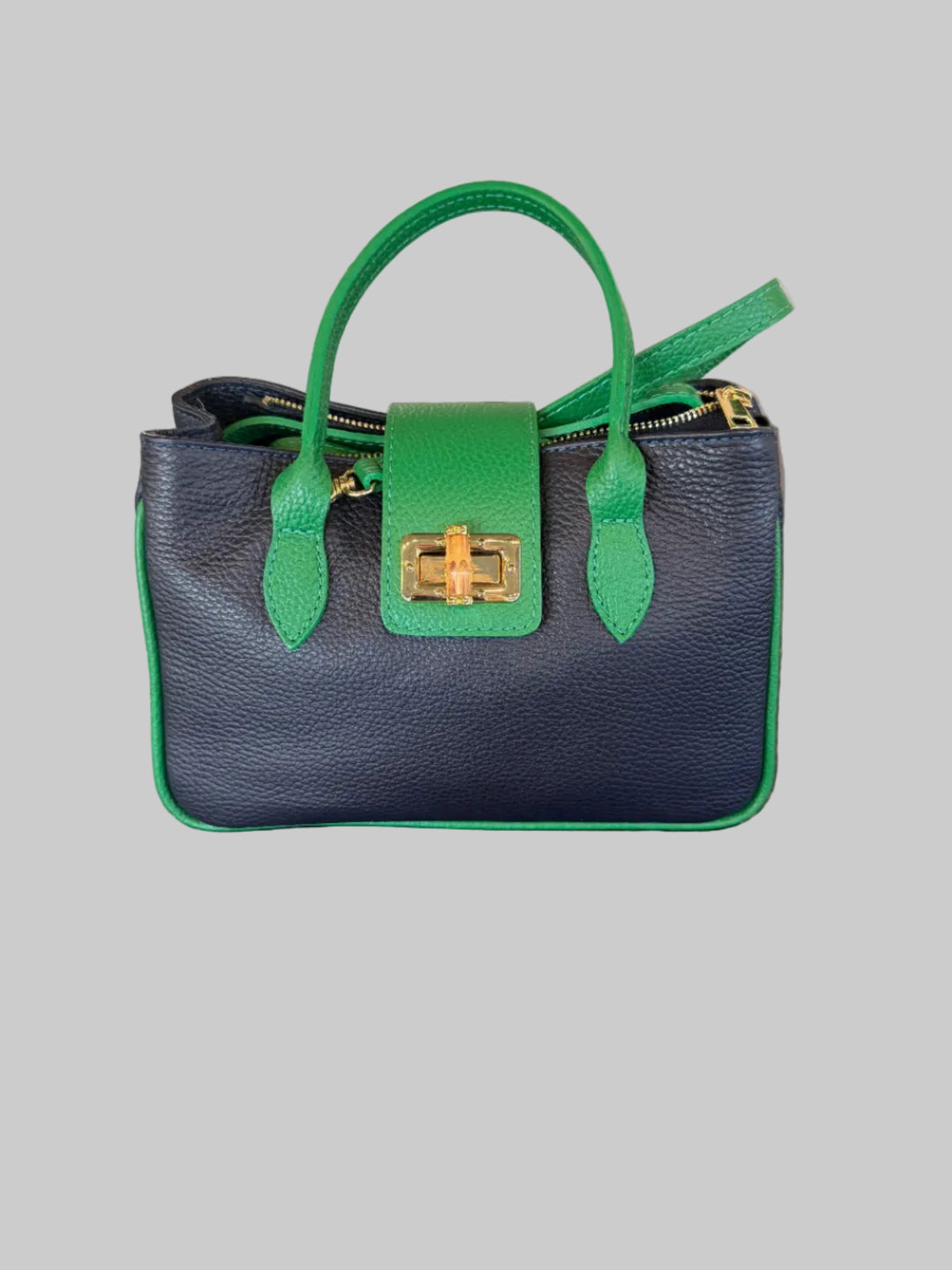 Classic Italian Style Leather Satchel - Navy