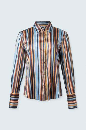 Printed Long Sleeve Blouse- Multi Stripes