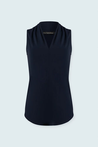 Sleeveless Pleated top- Navy
