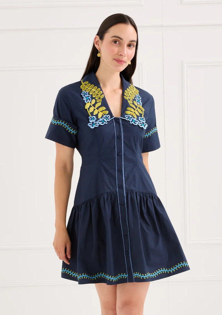 Alivia The Julia Navy Floral Embroidery Dress, front view on-model, three-quarter length