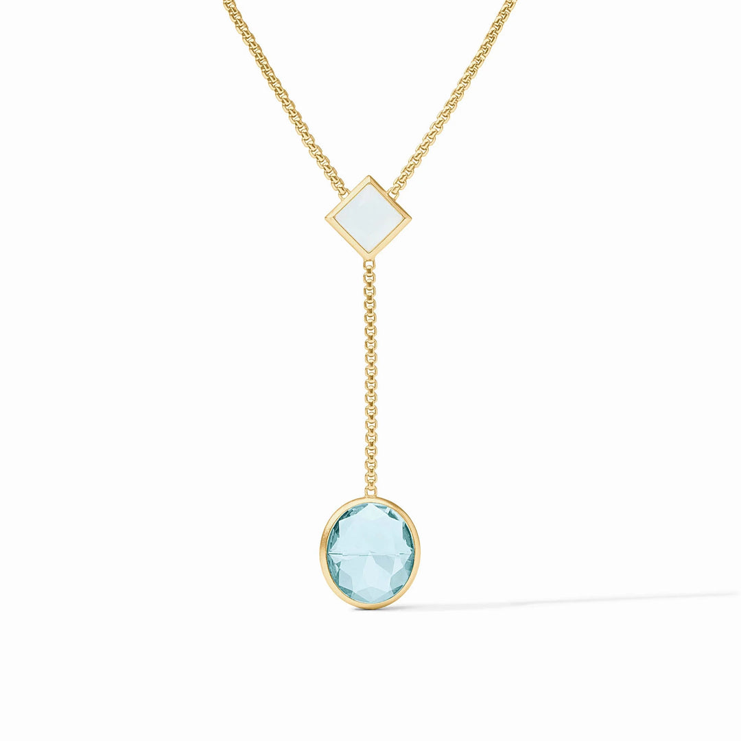 Julie Vos Jolie Lariat Necklace, 24K gold plate and imported glass, lobster clasp, 2.8 inch pendant