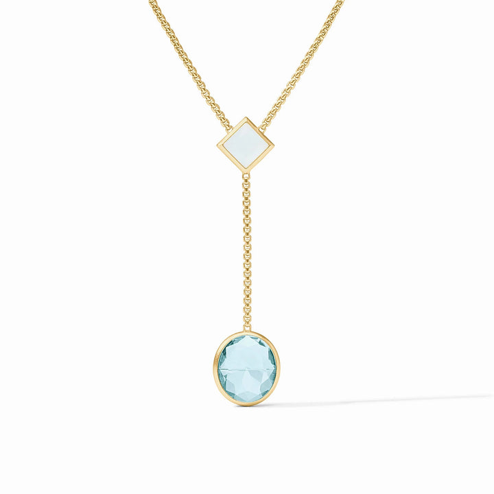 Julie Vos Jolie Lariat Necklace, 24K gold plate and imported glass, lobster clasp, 2.8 inch pendant
