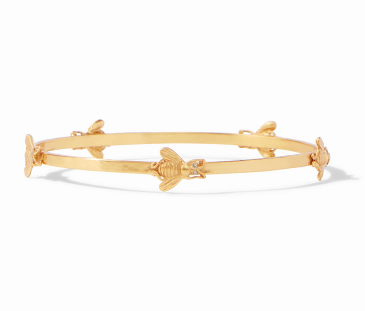 Julie Vos Bee Bangle, straight-on product view showing full circumference and bee spacing