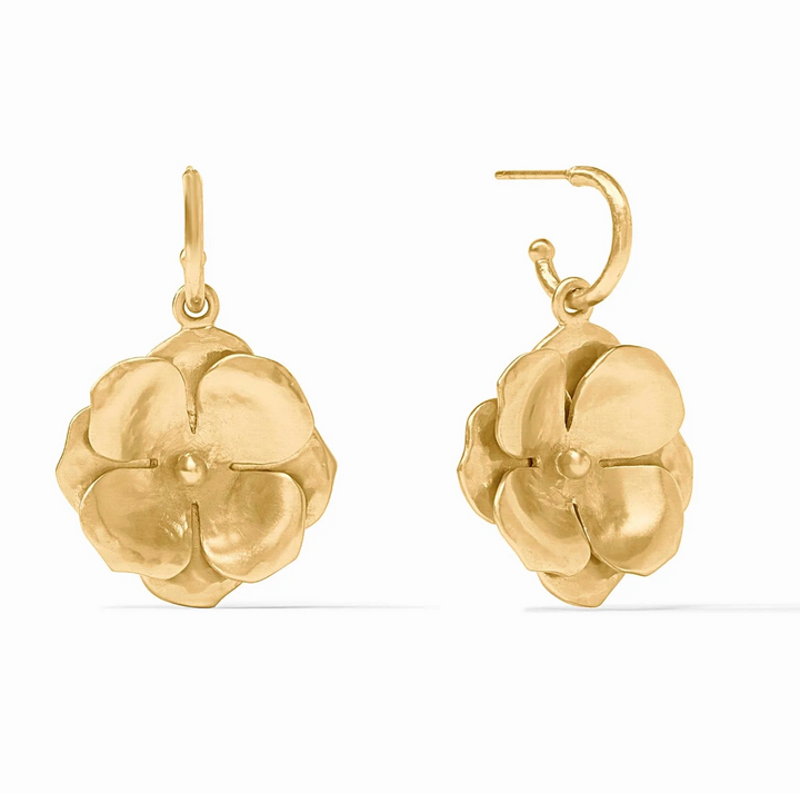 Julie Vos Bloom Hoop &amp; Charm Earring, front-facing product pair view showing full floral charm and hoop