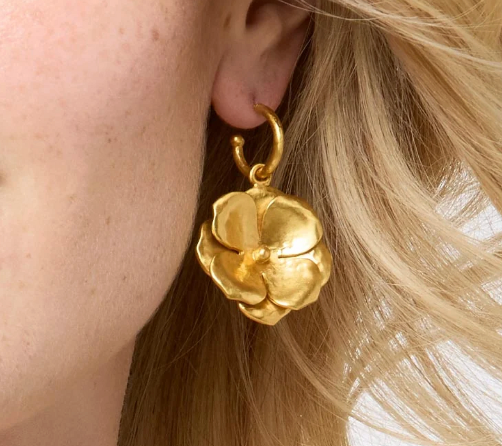 Julie Vos Bloom Hoop & Charm Earring, on-model detail worn in the ear, close-up