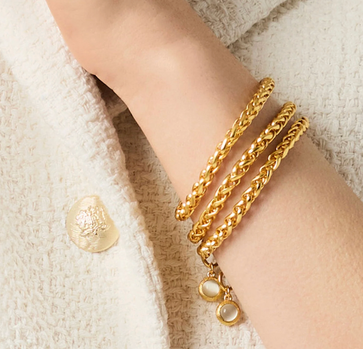Julie Vos Cobblestone Link Bracelet, on-model wrist detail worn in a stack of three