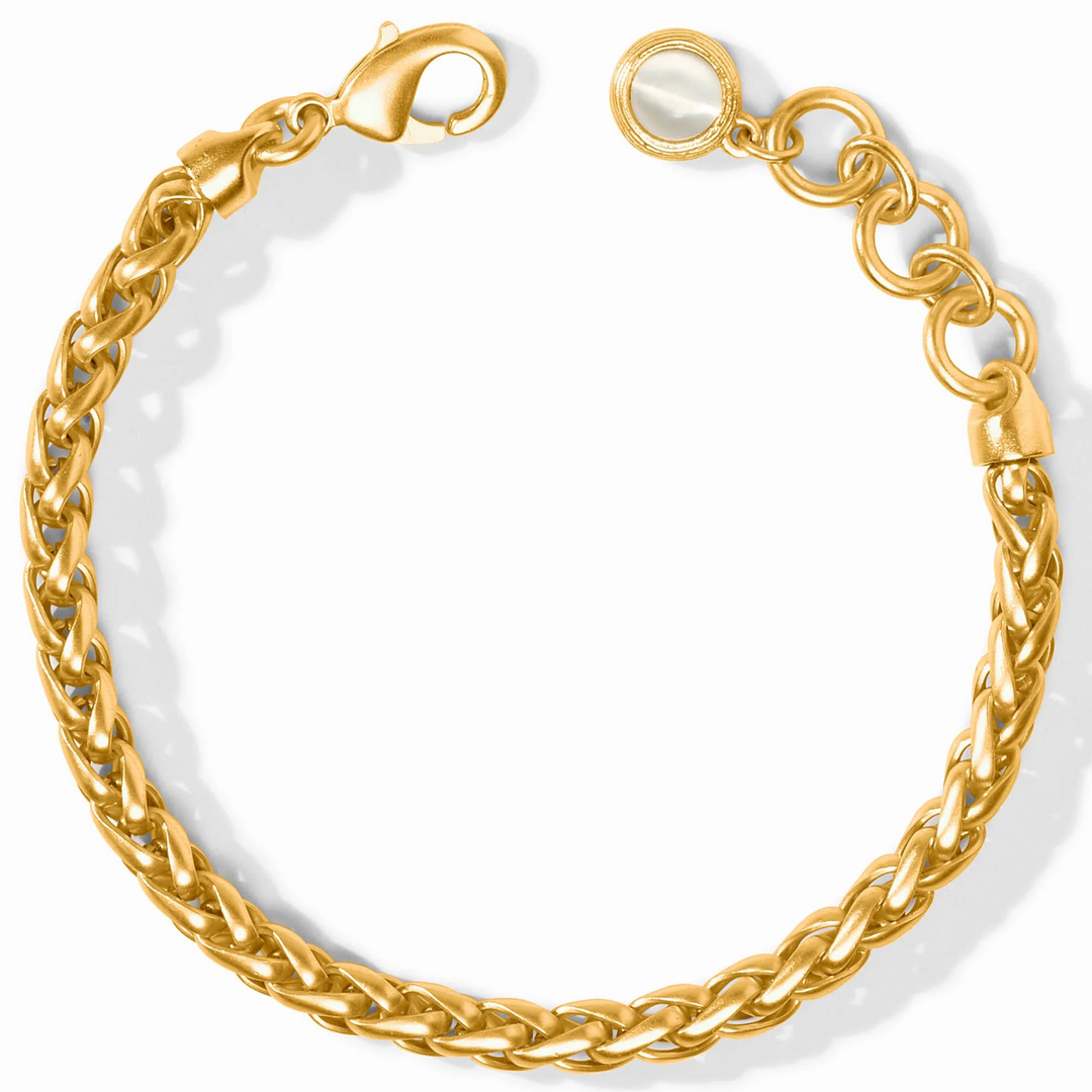 Julie Vos Cobblestone Link Bracelet, flat lay product view showing wheat-braid chain and charm